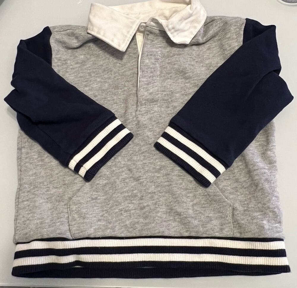 Janie And Jack Boys The Rugby Polo Sweatshirt Size 12-18 Monty’s Gray Navy Blue